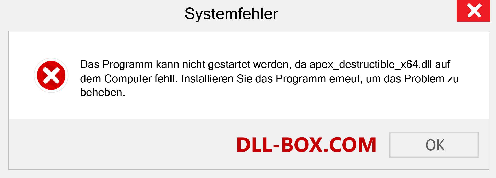 apex_destructible_x64.dll-Datei fehlt?. Download für Windows 7, 8, 10 - Fix apex_destructible_x64 dll Missing Error unter Windows, Fotos, Bildern