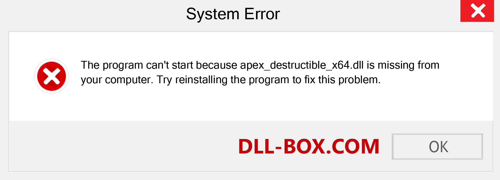  apex_destructible_x64.dll file is missing?. Download for Windows 7, 8, 10 - Fix  apex_destructible_x64 dll Missing Error on Windows, photos, images
