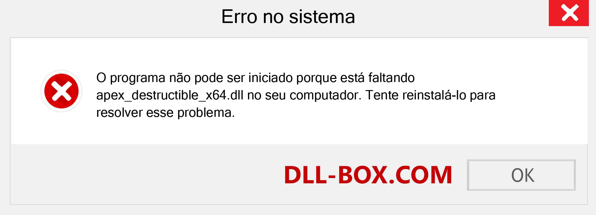 Arquivo apex_destructible_x64.dll ausente ?. Download para Windows 7, 8, 10 - Correção de erro ausente apex_destructible_x64 dll no Windows, fotos, imagens